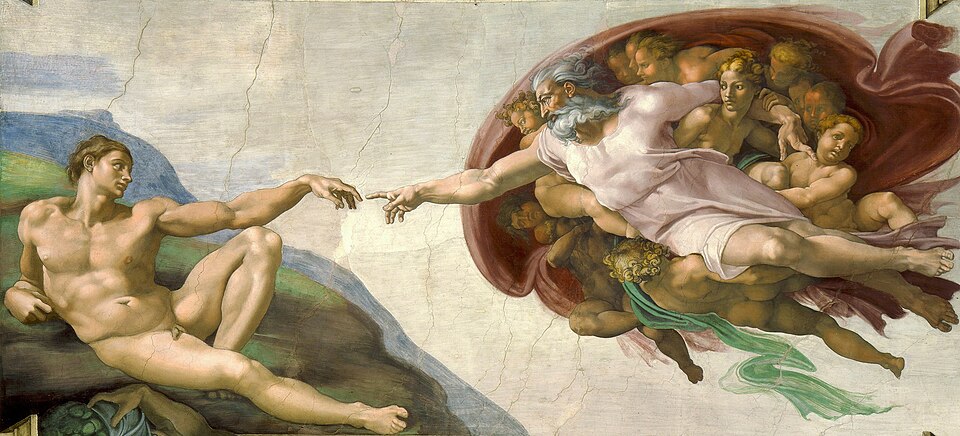 Dieu tend le doigt vers celui d'Adam allongé