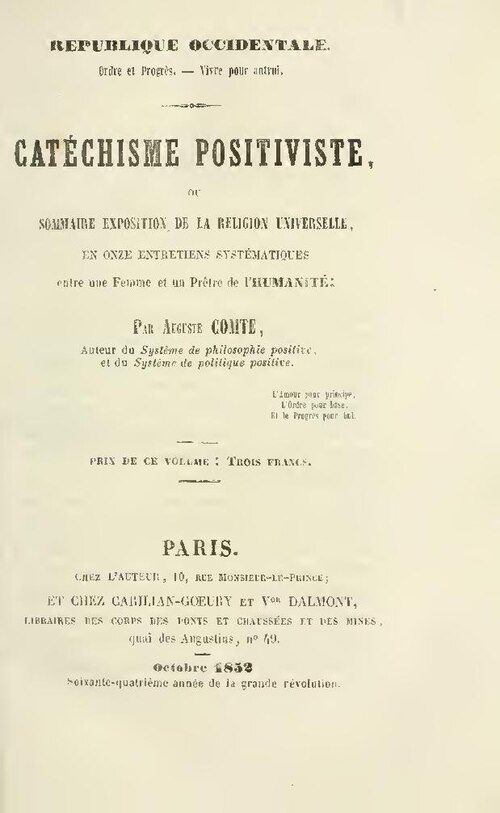 Page de titre du Catéchisme positiviste, Paris, 1852