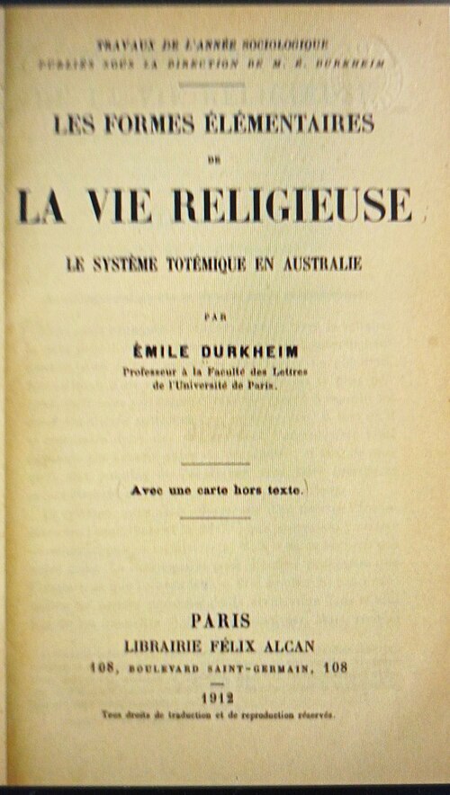 Page de titre des Formes élémentaires de la vie religieuse, 1912