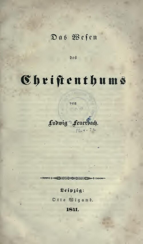 Page de titre en caractères gothiques de Das Wesen des Christenthums, Leipzig, 1841