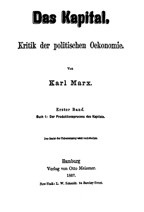 Page de titre du premier livre de Das Kapital, Hambourg, 1867