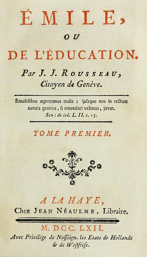 Page de titre d'Émile, ou De l'éducation, 1762