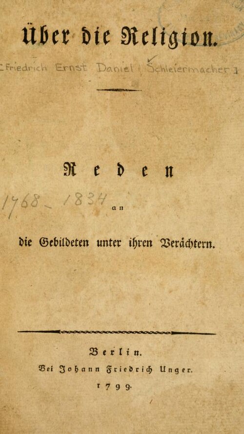 Page de titre de Über die Religion, 1799