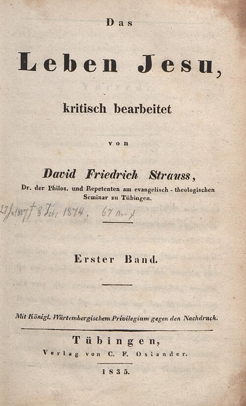 Page de titre du premier volume de Das Leben Jesu de Strauss