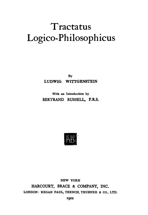 Page de titre du Tractatus Logico-Philosophicus, 1922